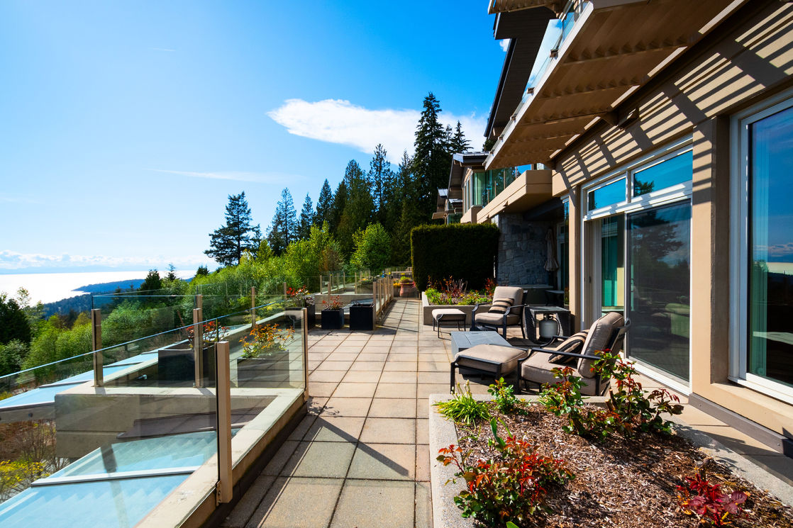 huge patio with planting area